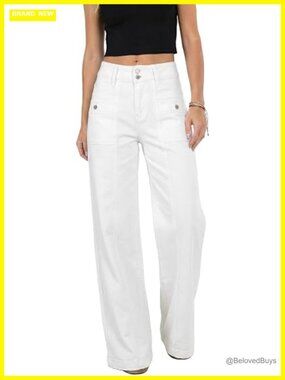 Wide Leg Jeans High Waisted Double Buttons Stretchy Straight Leg Denim Pants